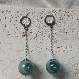 Elegant Silver and Green Drop Earrings